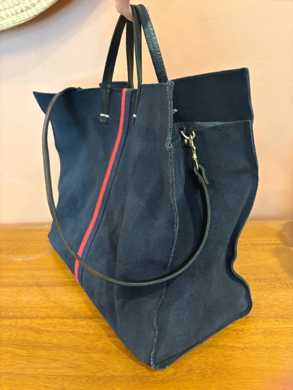 Clare V. Simple Perforated Tote Bag in Navy Purse - Picture 5 of 10